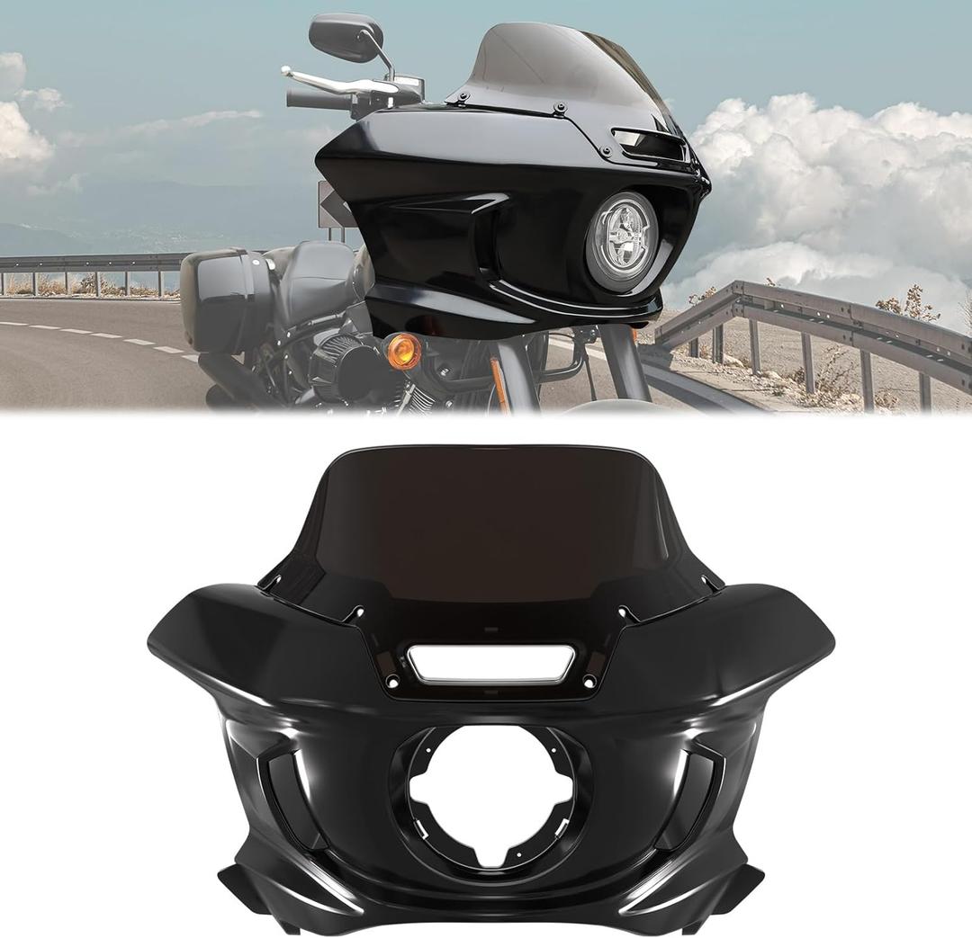 Headlight Fairing + Smoked 7" Windshield for Low Rider, Upper Outer Fairing w/Bracket Support Mount Kit For Harley Low Rider ST FXLRST 2022-2025, Low Rider El Diablo FXRST 2022 (Black)