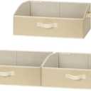 StorageWorks Closet Storage Bins, Trapezoid Organizer Box for Shelves, Fabric Clothes Bin, Foldable Organizing Baskets with Handles, Large, Light Brown, 3-Pack