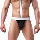 Men's Mankini bow tie Sling Briefs Sexy Cosplay Hollow Out Swimsuit Swimwear G-string SM Thong Halloween Cosplay (Black)