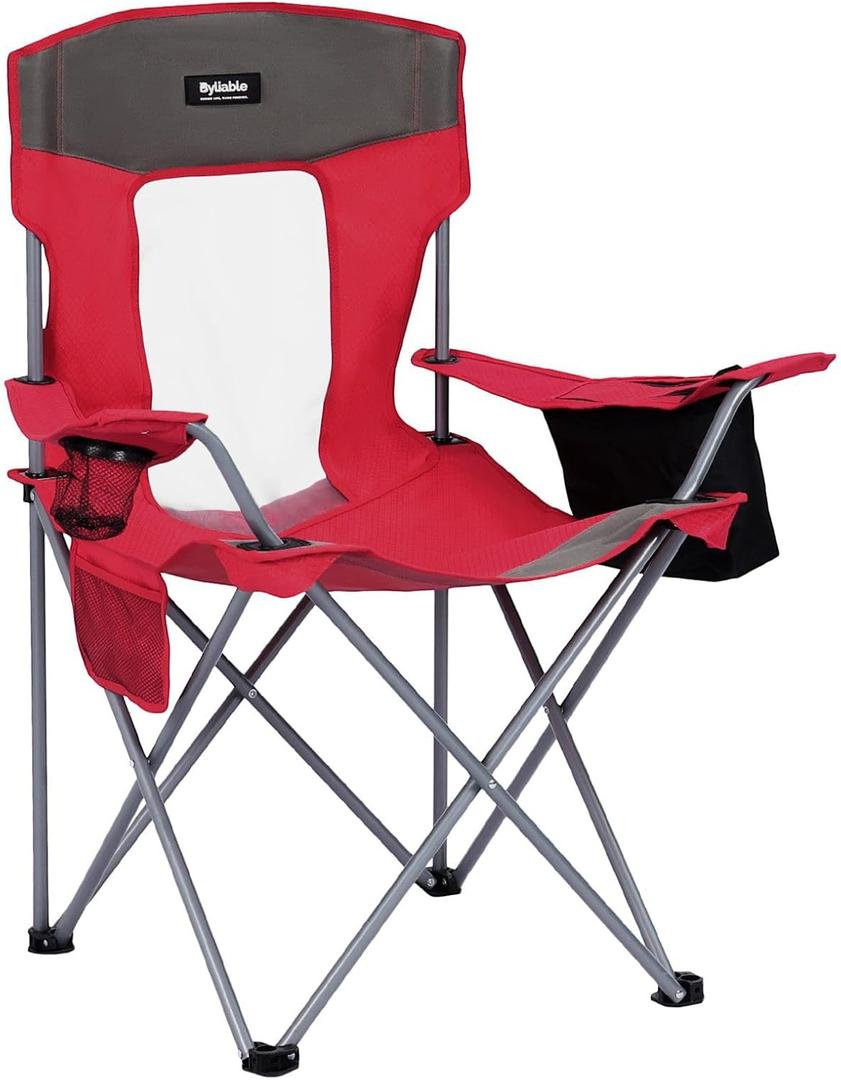 Byliable Camping Chairs Portable Folding Chair Outdoor Lightweight Lawn Chairs for Adults with Cooler Bag, Cup Holder and Side Pocket for Camping, Sports, Beach, Hiking, Fishing, Red