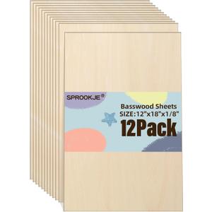 Basswood Sheets 12"x18"x1/8",12 Pack | 3mm Basswood for Laser Cutting and Engraving, Unfinished Wood for Crafts,Wood Burning, DIY Ornaments