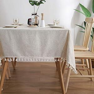 meioro Table Cloth Blue White Striped Tablecloth with Tassels Cotton Linen Dust-Proof Table Cover for Dining Buffet Kitchen Picnic Tables, Parties Holiday Indoor Outdoor Tablecloths (54x78 Inch)