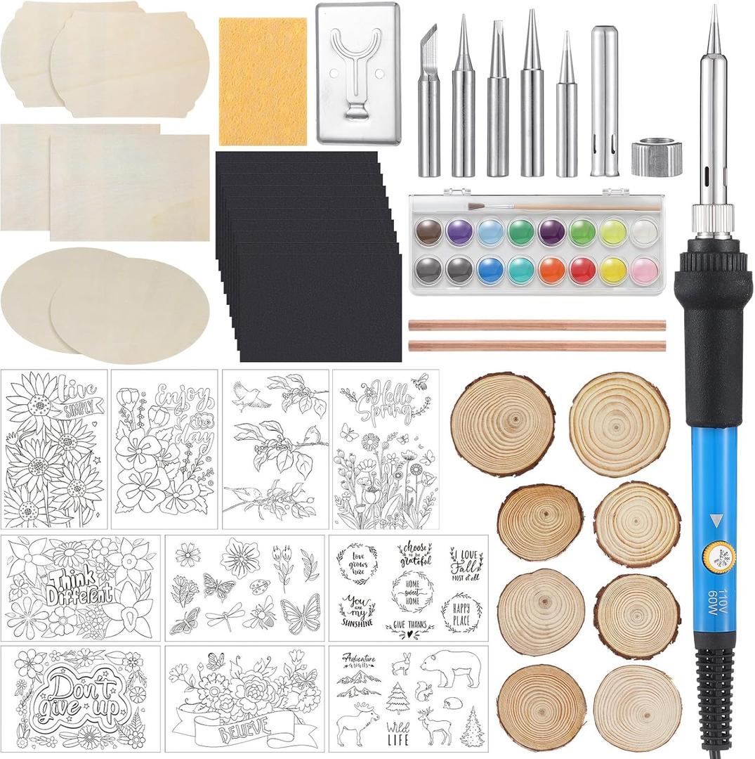 Beeveer 60 Pcs Wood Burning Kit Adjustable Temperature Wood Burning Pyrography Pen Kit for Embossing/Carving/Soldering & Pyrography