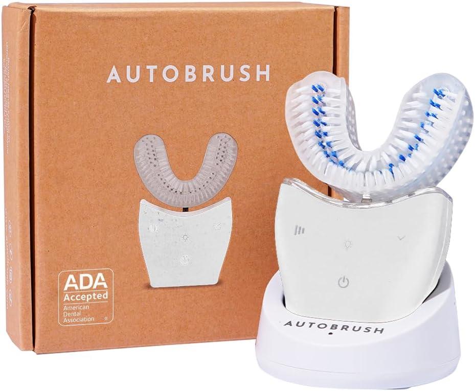 autobrush Sonic Pro U Shaped Adult Electric Toothbrush with Unique 360 Nylon Bristles, 3 Cleaning Modes, Ultrasonic LED Lights, Rechargeable, Waterproof (Double-Sided, White) (Men (Regular))