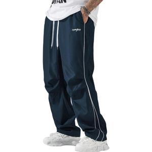 FCOOLYEET Men Track Pants Y2k Drawstring Lightweight Sweatpants Wide Leg Cool Parachute Pants Streetwear (S)