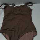 Aleumdr Women's One Piece Swimsuit Textured Cutout Swimwear Brown Large