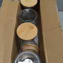 Glass Carafe with Bamboo Lid,35 Oz Beverage Dispensers Carafe,Mimosa Bar Supplies,Clear Glass Pitcher with Name Labels for Iced Tea,Coffee,Juice(Set of 4)