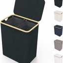 LONBET Laundry Basket with Lid, Made from Breathable Fabric | Aesthetic Clothes Hampers for Laundry with Side Handles & Sturdy Bamboo Frame (40 Gallons - Double, Black)
