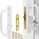 Patio Sliding Glass Door Handle Set with Mortise Lock 45 Keyway, Keyed Offset Position Zinc Diecast I/E Pull Handles, Fits 3-15/16" H.C., 1-3/8" to 2-1/4" Thick Doors, Non-Handed, White