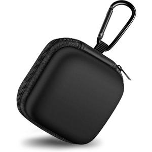 Square Earbud Case Portable EVA Storage Bag Cell Phone Accessories Organizer with Carabiner for Wired/Wireless Earphone, Earbud, Earpieces, SD Memory Card, Camera Chips, Tech Pouch, Black
