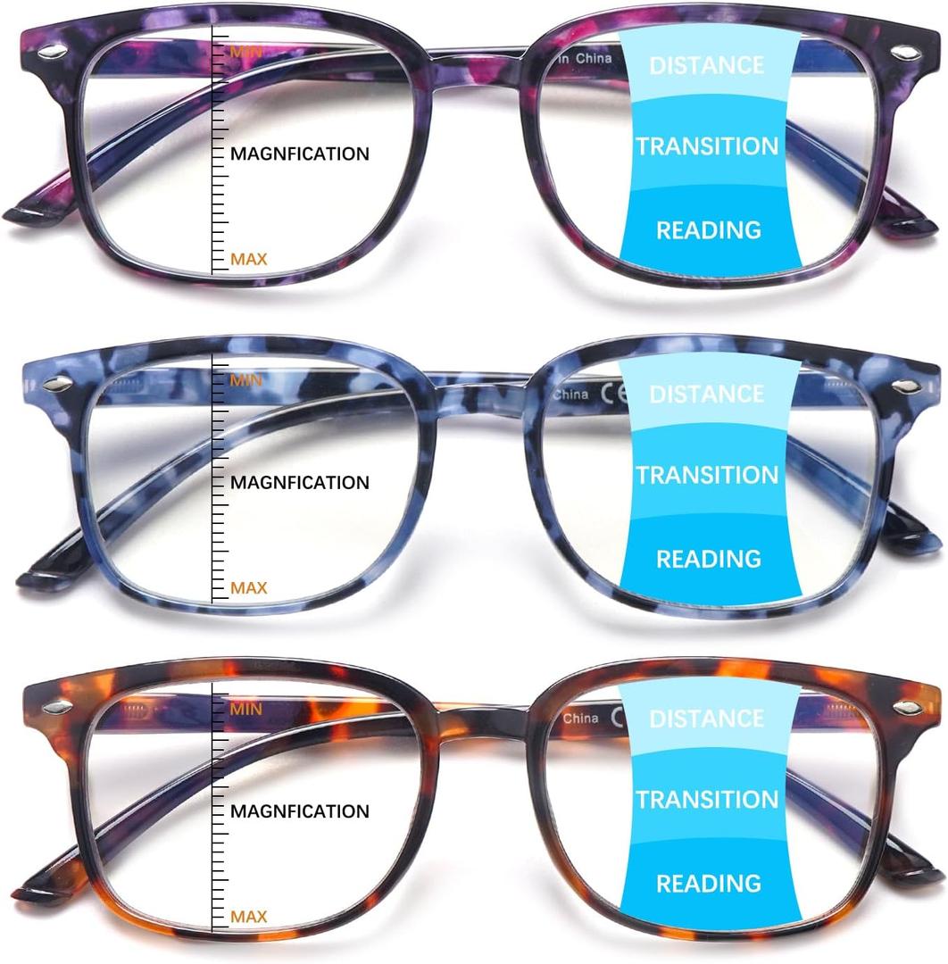 Progressive Multifocal Anti Blue Light Reading Glasses for Women and Men Fashion Eyeglasses Frame