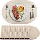 BARTHKIT Placemats Set of 12 Washable, Heat Resistant Table Placemats Wipeable Faux Leather Oval Place Mats Non Slip, Waterproof Oval Table Mats for Indoor Outdoor, Beige