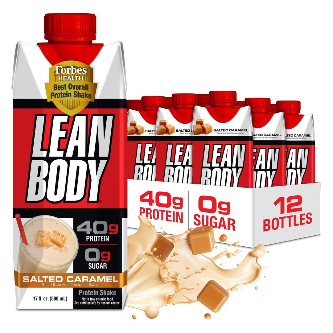 Lean Body Ready-to-Drink Salted Caramel Protein Shake, 40g Protein, Whey Blend, 0 Sugar, Gluten Free, 22 Vitamins & Minerals, 17 Fl Oz (Pack of 12) (EXP 11/03/26)