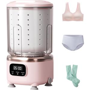 Pink Portable Washer with Spin-Dry Basket, Wash, Rinse, Spin Dry 3-in-1, Cordless Mini Washing Machine for Underwear, Socks, Baby Clothes, Mini Washer Machine for Travel, Apartments, Dorms