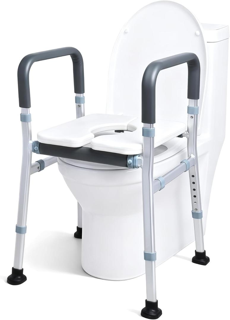 Sangohe Toilet Seat Risers for Seniors, Raised Toilet Seat with Handles, Seat Board Width Adjustable Toilet Seat Riser, 400lb Support, Elevated Toilet Seat, Fit Any Toilet, 602A