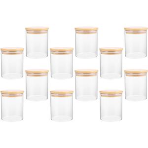 12pcs Glass Food Storage Jars with Bamboo Lids Airtight Containers for Sugar Beans Cereal and Tea Easy to Clean for Kitchen Organization