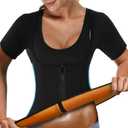 NonEcho Women Sauna Body Shaper Sweat Suit Sleeve Spa Cami Hot Neoprene Slimming Workout Vest Waist Trainer Top (Small, Black)