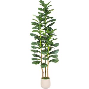 6ft Artificial Fiddle Leaf Fig Tree with White Planter, Tall Fake Plant with Natural Wood Trunk and Lifelike Leaves, Faux Plants Indoor for Home Office Living Room Decor