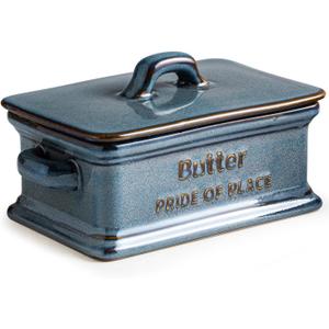 Butter Dish with Lid, Porcelain Butter Dish for Countertop Large Butter Keeper Butter Holder Container for East West Coast Butter, Farmhouse Decor for Thanksgiving Christmas, Blue