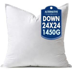MIULEE 24x24 Down Alternative Pillow Insert Euro Decorative Throw Pillow 24 x 24 Inch Body Bed Sleeping Ultra Soft Fluffy Form for Sofa Couch Bed (24x24Inch (pack of 1))