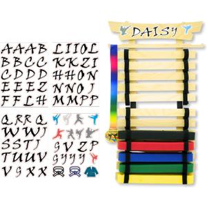 12 Belts Karate Belt Display Rack, Wooden Wall Mounted Martial Arts Belt Holder with Letter Stickers, Taekwondo Belt Organizer for Kids & Adults