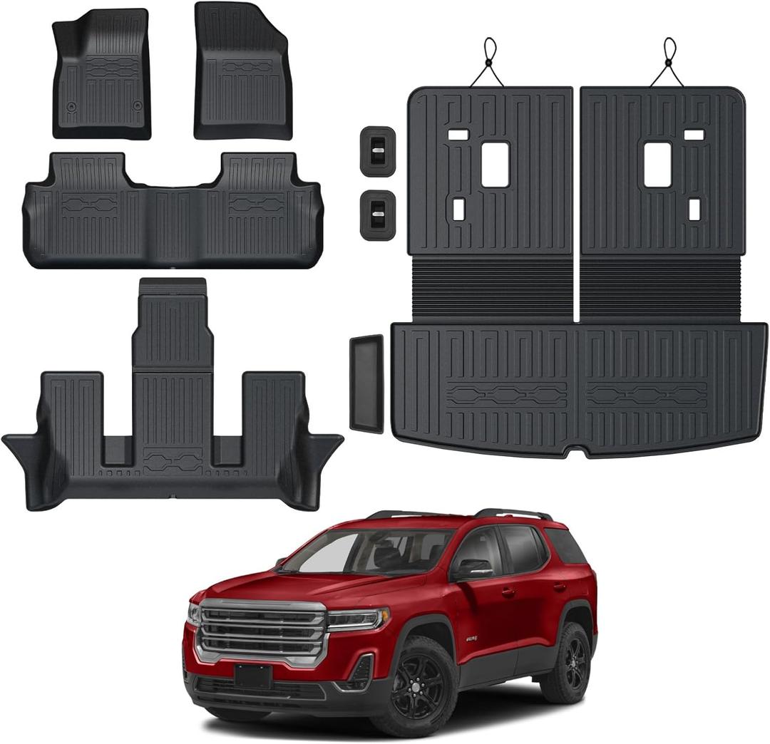 GALVAGNITE Floor Mats for 2017-2023 GMC Acadia (6-seat), All Weather TPE 2-in-1 Cargo Mat with Backrest Mat for Acadia Accessories