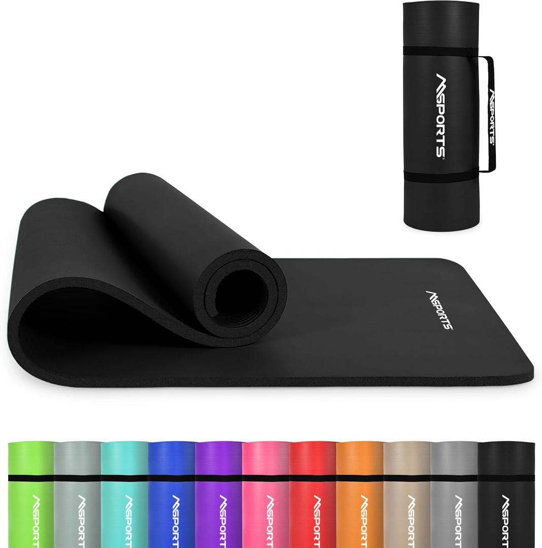 MSPORTS Yoga Mat Premium Non Slip Thick Extra Comfortable Exercise Mat for Home Workouts, Pilates, Stretching & Gym Cushioned NBR Foam, Gym Mat with Strap, for Women & Men