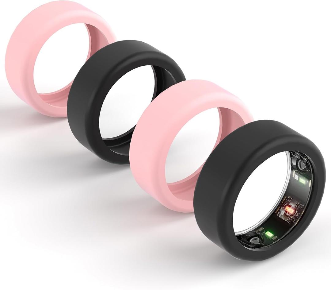 4 Pack Rings Protector Compatible with Oura Ring Gen 4/Oura Gen 3/Ultrahuman Ring Cover, Silicone Rings Cover Working Out Accessories Men Women-2Black+1Clear+1Pink-S for Size 5 6 7 8 9 10