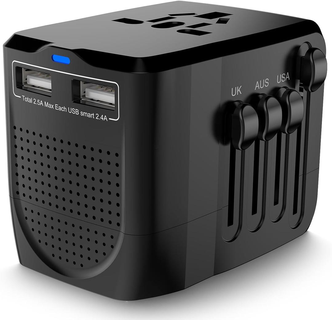 220V to 110V Converter Travel Adapter Combo with 2 USB, International Voltage Converter for Hair Dryer Phone Laptop, All-in-one Power Converter for US to UK EU AU Asia Cover 200+Countries