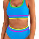 BMJL Women's High Waisted Bikini Sets Sporty Two Piece Swimsuits Color Block Cheeky High Cut Bathing Suits (M)
