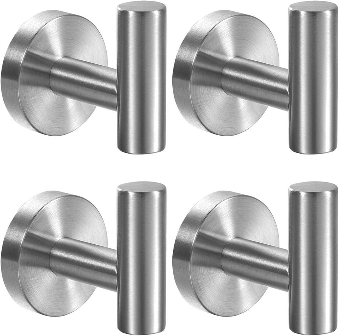 Kruodop Towel Hooks for Bathroom,4 Packs Wall Mount Towel Holder,Black Matte Wall Robe Hook,Stainless Steel Heavy Duty Door Hanger Towel Hook for Kitchen, Bedroom,Hotel,Pool,Coats - Silver