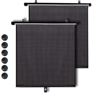 Car Window Roller Shade, 2 Pack Retractable Side Window Sun Shade for Cars, Trucks and SUVs, Pull Down Mesh Shade with Suction Cups, Blocks Sun and Glare for Passengers (Large, Black)