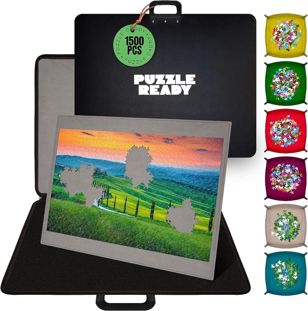Puzzle Ready 1500 Pieces Jigsaw Puzzle Caddy Board - Portable Puzzle Table Storage with 6 Sorting Trays, 27 x 36 Caddy Featuring Non-Slip Surface for Adults & Kids