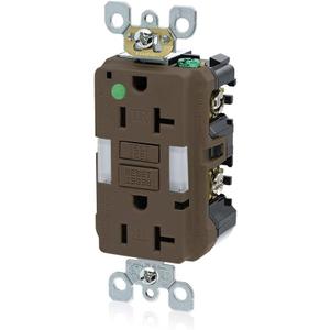 Leviton 20A-125V Hospital Grade Tamper-Resistant Guide Light Duplex Self-Test GFCI Receptacle, 20-Amp, GFNL2-HG, Brown