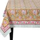 Ridhi Biscotti Yellow Hand Block Print Cotton Rectangle Tablecloth 108" x 70" inches Reusable Table Cover Decorative Everyday Use for Dining Room, Farmhouse, Home Gift for Spring, Mother's Day