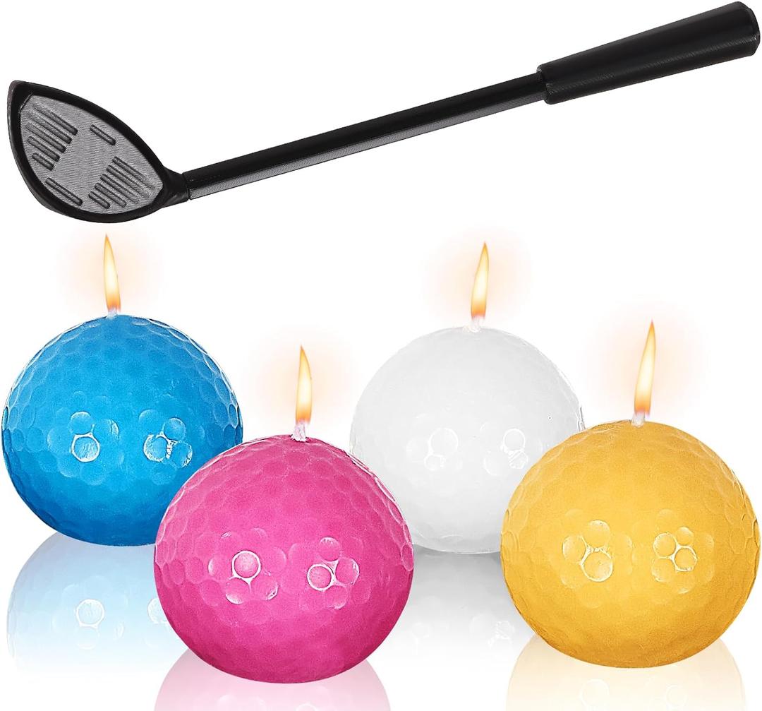 5 Pcs Golf Birthday Party Decorations, Golf Ball Birthday Candles for Cake - Funny Round Candles, Cake Decorating, Happy Birthday Decorations (4PC Candles, 1 Golf Club)