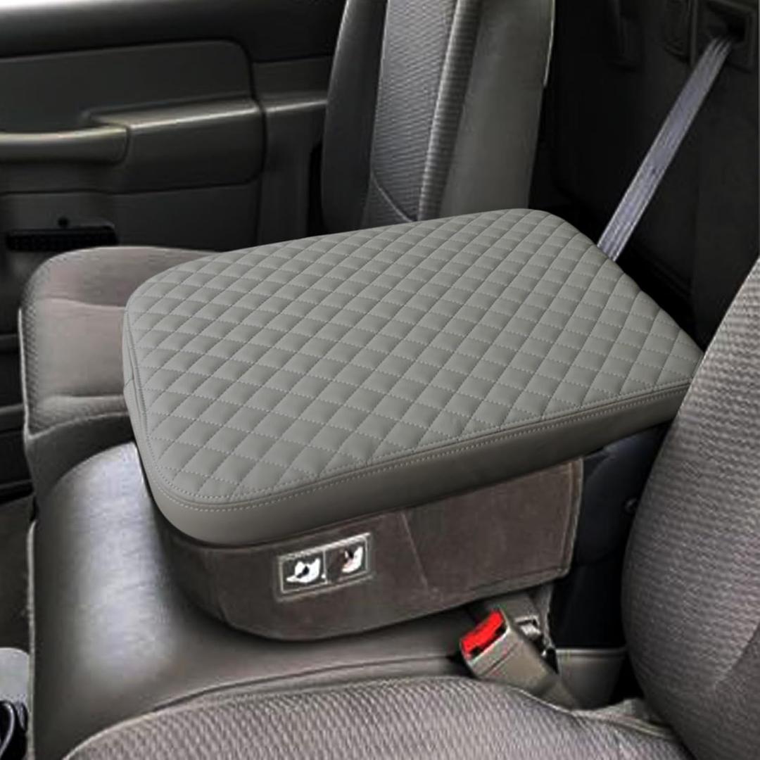 Zxiaochun Center Console Cover Compatible with 2002-2012 Dodge Ram 1500 2500 3500 Jump Seat Console, Armrest Lid Leather Protective Covering 