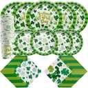 St Patricks Day Party Decorations Set Serve 24, St Patricks Day Party Supplies Kit Includes Green Shamrocks Disposable Dinner Plates, Dessert Plates, Napkins, Cups for Green Irish Party Decorations