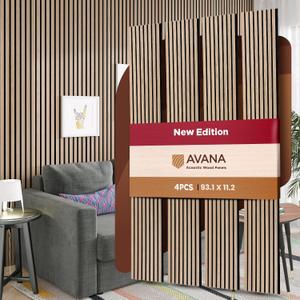 Avana Acoustic Wood Wall Panels 93.2x11.25 Inch Panels Fits 94x12 Layout White Oak Acoustic Panels 4 PCs Wall Panels for Interior Wall Decor for Homes, Offices Durable Wood Panels for Wall