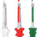 Amosfun 3pcs Christmas Food Tongs with Silicone Tips Stainless Steel Cooking Utensils for Buffet Bbq Salad Meat Serving Comfortable to Clean