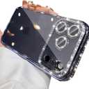 Clear Glitter Case for iPhone 17 Pro, Cute Luxury Bling Sparkly Diamond Rhinestone with Camera Lens Protector TPU Plating Bumper Slim Transparent Women Girls Case for iPhone 17 Pro 6.3", Blue