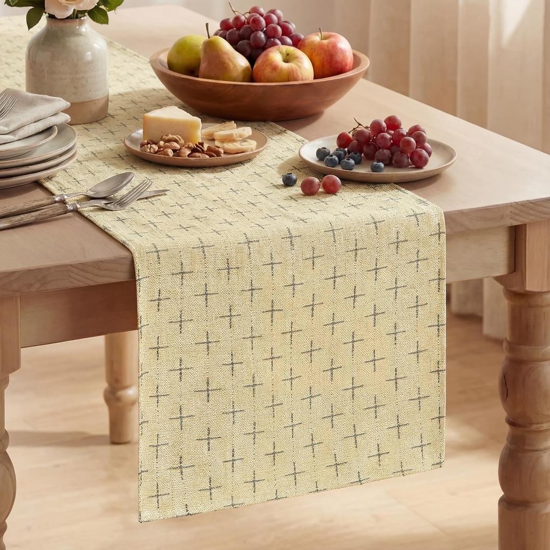 Artoid Mode Beige Cross-Star Textured Table Runner, Seasonal Waterproof Rustic Kitchen Dining Table Decoration for Home Party Decor 13x72 Inch