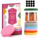 oui yogurt jar lids - 12 pack Silicone oui lids for 5 oz Oui Yogurt Glass Jars,with Oui Yogurt Bottle Label, Leakproof and Food Preservation(Excluding jar)