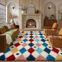 PureCozy Colorful 9x12 Area Rug for Living Room Washable Non Slip Neutral Soft Bedroom Checkered Carpet Rainbow Fluffy Modern Shag Fuzzy Indoor Large Aesthetic Bedroom Home Office Playroom Nursery