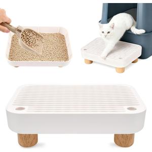 Cat Litter Box Ramp,Litter Box Step Mat with Filt er Function,Wooden Base No n-Slip Cat Ramp Reduces Tracking,for Automatic Litters Boxes,Kittens & Senior Cats (30 * 20.7 * 9cm,Color:White)