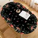 Horaldaily Regular Fitted Tablecloth 68 x 48 Inch Oval, Red Mushrooms Wild Grass Washable Table Cover Elastic Edged for Dinning, Picnic, Camping, Banquet