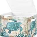 Senya Large Storage Bins with Linen Collapsible Foldable Storage Cubes Fabric Closet Organizer Containers box with Flip-Top Lid for Home Bedroom Office 16.7 x 12.6 x 11.8in (Sea Turtle)