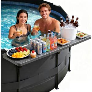 clicliet Pool Bar & Pool Side Table, Pool Accessories for Above Ground Pool | Upgrade Portable Poolside Table with 49"×9.6" Rust-Free ABS Top, Fits 4.4" or Less Top Rail, Holds 110 lbs for Frame Pools