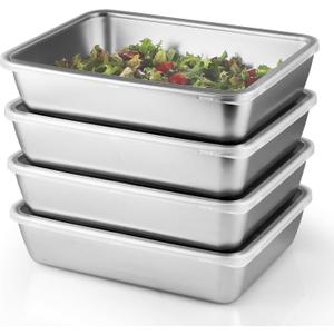 4 Pcs Stainless Steel Food Containers with Clear Lids, Stackable Snack Storage Boxes, Deli Meat Keeper for Refrigerator or Picnic, BBQ Party, Office, Gym Lunch