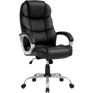 FDW Office Chair Computer High Back Adjustable Ergonomic Desk Chair Executive PU Leather Swivel Task Chair with Armrests Lumbar Support (Dark Black)